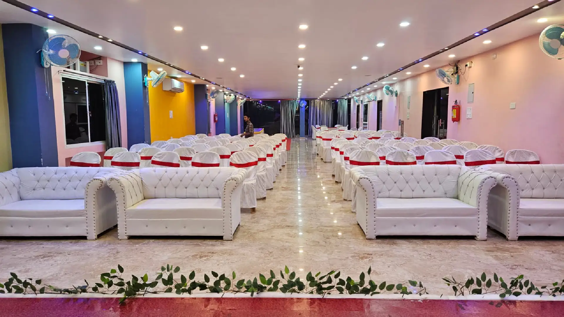 Stunning marriage hall interior with chandelier lighting